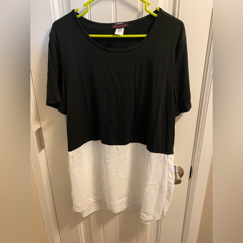 Glamour Co XL Top Black White Blouse Short Sleeve Shirt